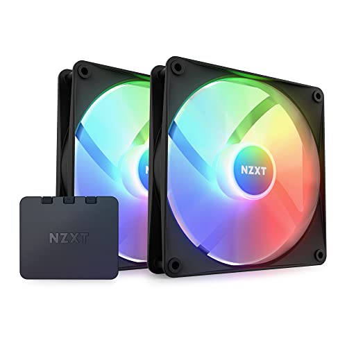NZXT F140 RGB Core Twin Pack - 2 x 140mm Hub-Mounted RGB Fans with RGB Controller - 8 Individually-Addressable LEDs - Semi-Translucent Blades - High Static Pressure & Airflow - CAM Software - Black