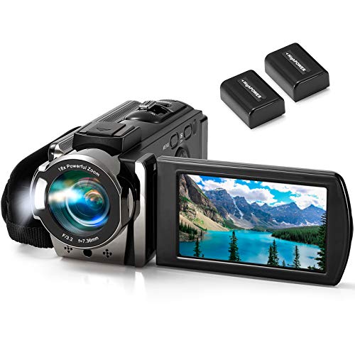 kimire Video Camera Camcorder Digital Camera Recorder Full HD 1080P 15FPS 24MP 3.0 Inch 270 Degree Rotation LCD 16X Digital Zoom Camcorder Camera with 2 Batteries(Black) - Black