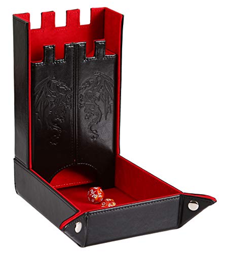 Forged Dice Co. Draco Castle Foldable Dice Tray and Dice Tower - Foldable DND Dice Tray and Dice Rolling Tray Tower - Perfect for Dungeons and Dragons RPG and Tabletop Gaming - Red - Red