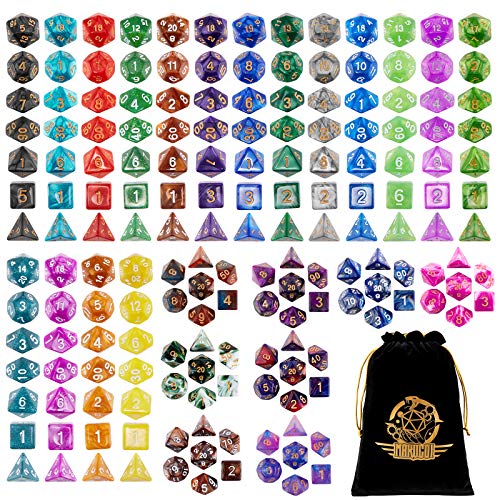 Surhugvy DND Dice Set, 25 X 7 Polyhedral Dice (175 Pieces) for Dungeons and Dragons DND RPG MTG Table Game D4 D6 D8 D10 D12 D20 25 Colors Dice with 1 Large Flannel Bag