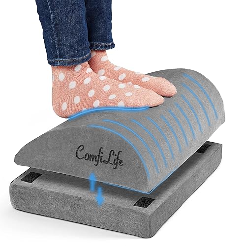 ComfiLife Foot Rest for Under Desk at Work – Adjustable Desk FootRest for Office Chair, Gaming Accessories – Ergonomic Teardrop Design for Back, Hip & Leg Pain Relief – 100% Memory Foam (Gray) - Gray - Teardrop