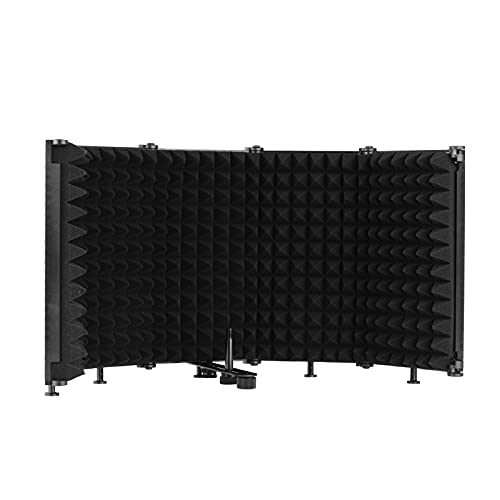 Microphone Isolation Shield Portable Tabletop Sound Absorbing Foam Reflection Filter Mic Soundproof Shield for Audio Recording Singing Studio (5-Panel) - 5-Panel - Black