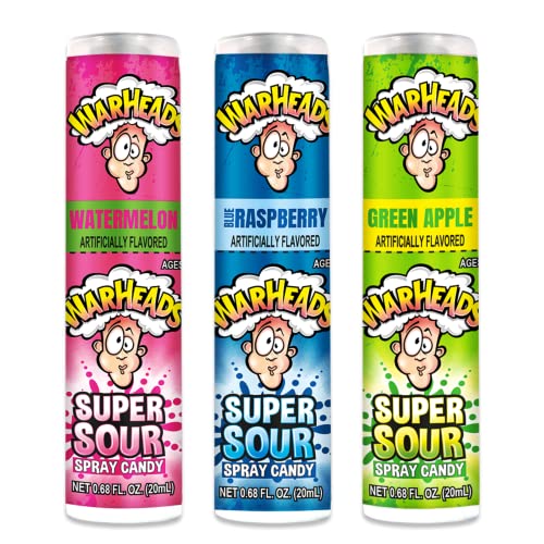 Warheads Super Sour Spray Variety | By Blue Clover Foods| Raspberry, Green Apple, Watermelon Sour Candy Flavors | Pack Of 3, One Of Each Flavor