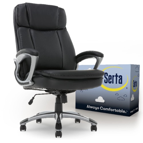 Serta Big & Tall Executive Office Chair High Back All Day Comfort Ergonomic Lumbar Support, Bonded Leather, Black - Black