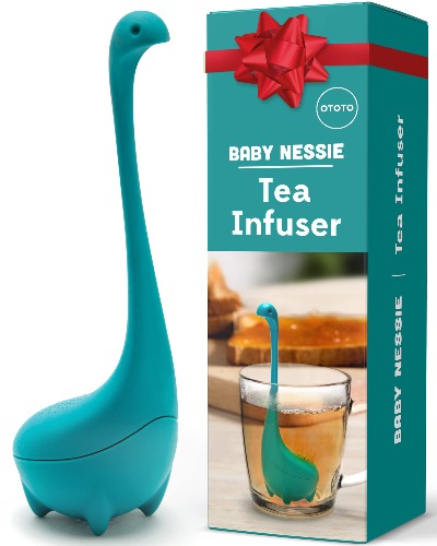 OTOTO Baby Nessie Loose Leaf Tea Infuser (Turquoise) - Cute Tea Infuser Strainer with Steeping Spoon - Cute Tea Gifts - Long Handle Neck, Ball Body Lake Monster Silicone Tea Infuser for Herbal Tea - Baby Nessie Turquoise