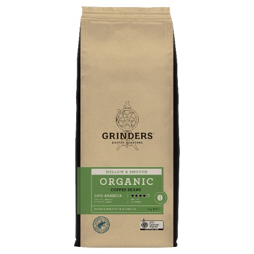 Grinders Coffee, Organic, Roasted Beans, 1kg