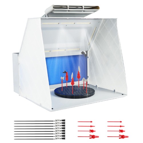HUBEST Airbrush Spray Booth Kit,Adjustable Powerful Fan and LED Lights,3-layerFilter with Wide Range of Accessories Includes Turntable,16PCS Alligator Sticks for Painting Model Craft Hobby DIY