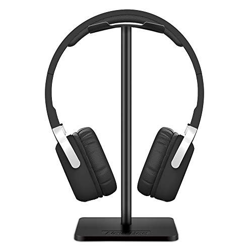 New bee Headphone Stand Headset Holder Earphone Stand with Aluminum Supporting Bar Flexible Headrest ABS Solid Base for All Headphones Size (Black) - Black