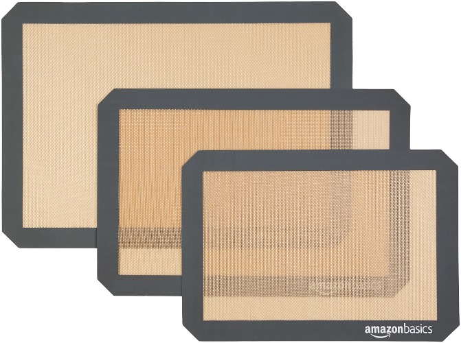 Amazon Basics Silicone, Non-Stick, Food Safe Baking Mat - Pack of 3 - Beige/Gray 3-Pack Baking Mats