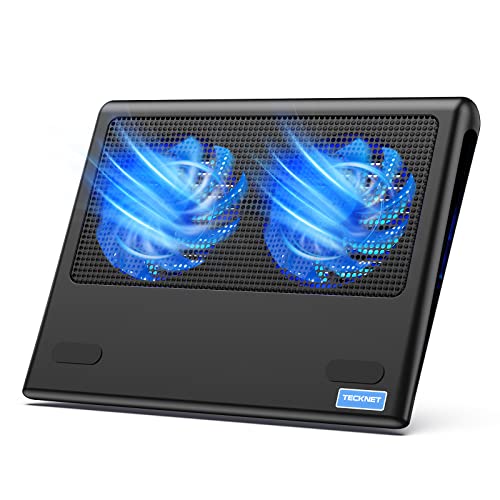 TECKNET Laptop Cooling Pad, 12"-15.6" Laptop Cooler, Gaming Cooling Pad Stand, Wind Speed Adjustable, 2 USB Powered Fans Cooling Pad for Laptop Within 16 Inch (Blue) - Blue