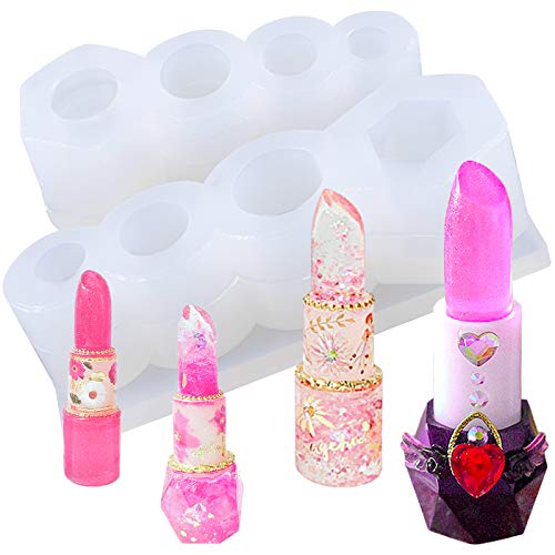 FUNSHOWCASE Lipstick Tubes Balm Container 3D UV Resin Epoxy Silicone Molds Set of 2, Make 4 Lipsticks, Fondant Cake Decor, Candy, Chocolate, Soap, Difusser Plaster, Polymer Clay Crafting Projects