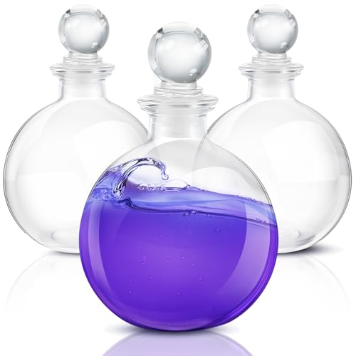 Tessco 3 Pcs Spherical Potion Bottles Round Glass Bottles Clear Potion Jars Large Decorative Bottles Vases for Halloween Christmas Costume Props DIY Crafts Decoration (Round Ball Stopper, 5.31 inches) - 5.31 inches - Round Ball Stopper