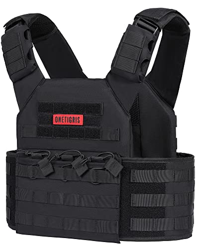 OneTigris PLPC Plate Carrier - Airsoft Vest Molle Tactical Vest Advanced Version 500D Nylon Military Combat Vest for Paintball Airsoft Wargame CS Outdoor - One Size - Black