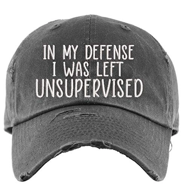 In My Defense I Was Left Unsupervised Hat | Distressed Baseball Cap or Ponytail Hat | Sarcastic Hat