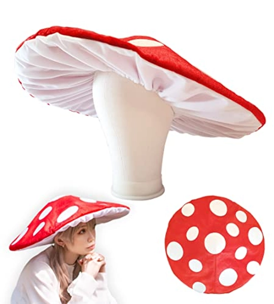 Dreamstall Mushroom Hat Costume Cosplay Accessory Party Hat Cap, Oversized with Wired Brim - Red