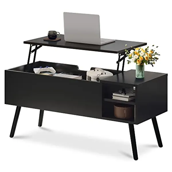 Koifuxii Coffee Table Lift Top - Black Coffee Table with Lifting Top and Hide Compartment Storage - Rectangle Coffee Table Wood - Lift up Coffee Tables for Living Room - Black