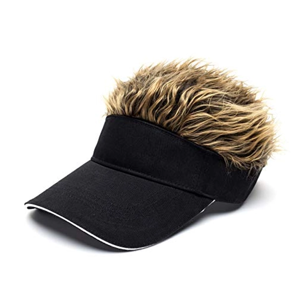 Men's Novelty Hair Hats Spiked Funny Golf Visors Guy Fieri Peaked Fake Wig Adjustable Baseball Caps Birthday Gift - Black Brown
