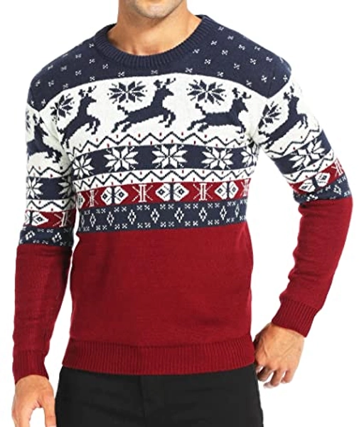 *daisysboutique* Men's Holiday Reindeer Snowman Santa Snowflakes Sweater - Large - Rndrfs-m15