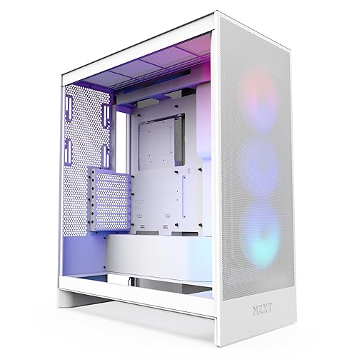 NZXT H7 Flow RGB | Tour moyenne ATX circ. d’air ventilateurs RGB | Ventilateurs inf. refroidissement direct carte graphique | Ventilateur RGB struct. unique 360 mm incl. | Gestion des câbles | Blanc - Flow RGB 2024 - Blanc