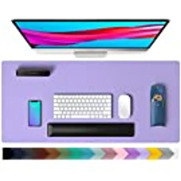 Leather Desk Pad Protector,Mouse Pad,Office Desk Mat, Non-Slip PU Leather Desk Blotter,Laptop Desk Pad,Waterproof Desk Writing Pad for Office and Home (31.5" x 15.7", Lavender)