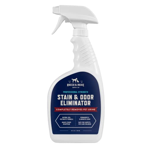 Rocco & Roxie Supply Co. Stain & Odor Eliminator for Strong Odor - Enzyme Pet Odor Eliminator for Home - Carpet Stain Remover for Cats & Dog Pee - Enzymatic Cat Urine Destroyer - Carpet Cleaner Spray - 32 oz
