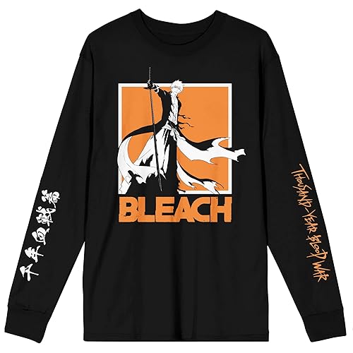Bleach 1000 Year Blood War Ichigo Crew Neck Long Sleeve Black Adult Tee - X-Large - Black