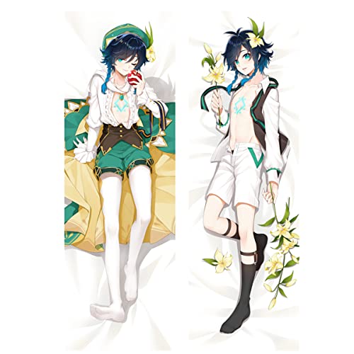 TANSHOW Genshin Impact Venti Body Pillow Case Hugging Pillow Game Anime Merch Stuffed Double-Sided Printed Peach Skin Plush 59 x 20 inch Room Decor (Venti 2) - Venti 2