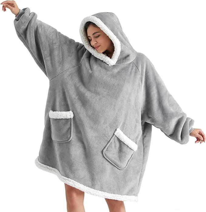 Wearable Grey Blanket Hoodie