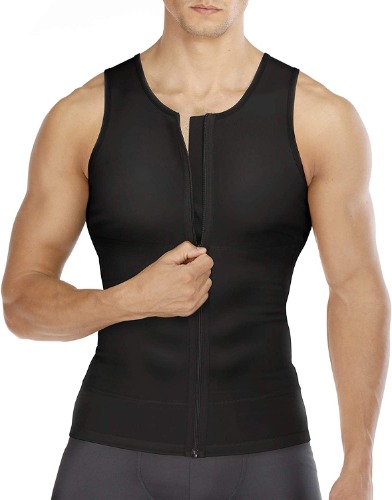Wonderience Compression Shirts for Men Undershirts Slimming Body Shaper Waist Trainer Tank Top Vest with Zipper - Black Small