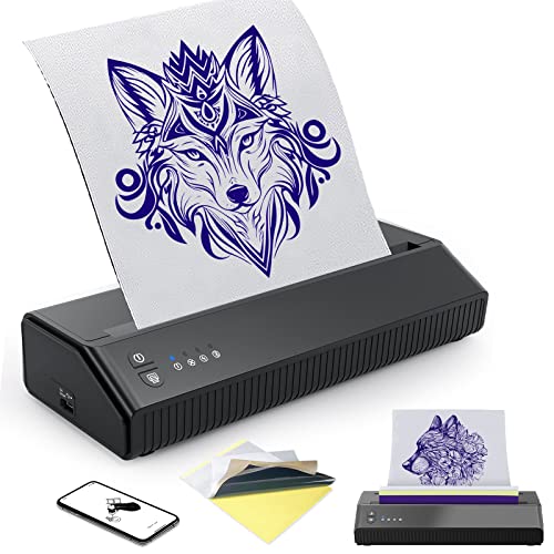 Atelics Cordless Tattoo Transfer Stencil Printer, with 10Pcs Transfer Paper, Portable Tattoo Transfer Thermal Copier Machine, 2023 New Upgraded Model, Compatible for Android and iOS Phone & iPad - Black