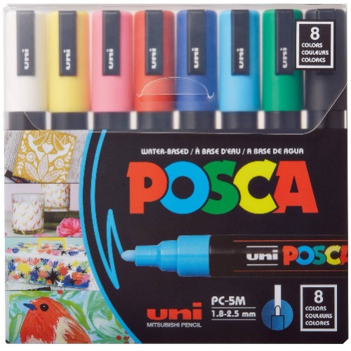 Posca Full Set of 8 Acrylic Paint Pens with Reversible Medium Point Pen Tips, Posca Pens are Acrylic Paint Markers for Rock Painting, Fabric, Glass Paint, Metal Paint, and Graffiti - Marker Set