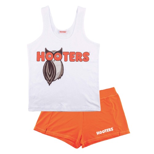 Ripple Junction Hooters Outfit for Women Includes White Tank and Orange Short Set Officially Licensed - Small White/Orange