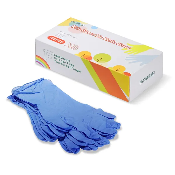 ZOMCHAIN Nitrile Gloves Kids Gloves Disposable, Nitrile Gloves for 4-10 Years - Latex Free, Powder Free - for Kids Festival Preparation, Crafting, Painting, Gardening, Cooking, Cleaning - 