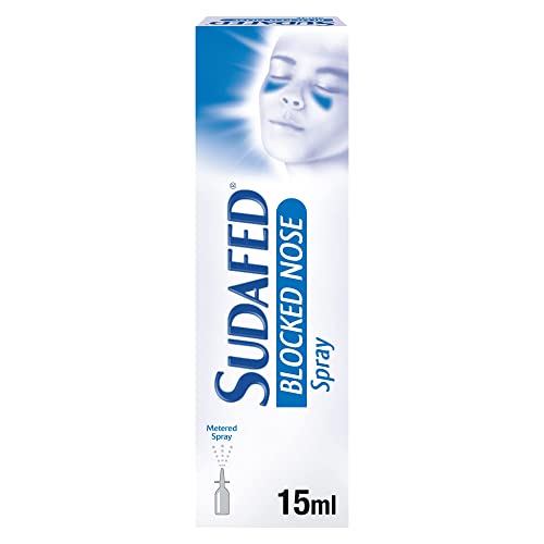 Sudafed Blocked Nose Spray, Relief from Congestion Caused by Head Cold and Allergies, Sinusitis, Helps Clear The Nasal Passage, Lasts up to 10 Hours and gets to Work in 2 Minutes, 15 ml