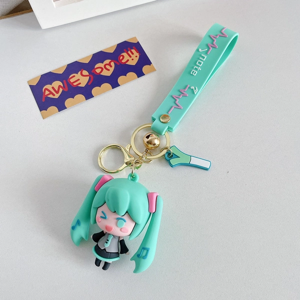 Hatsune Miku Keychain Wristlet Cute Miku Accessories Miku Key Rings Kawaii Miku Gifts - Green