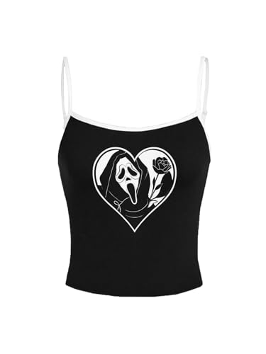 SHENHE Women's Funny Scream Ghostface Spaghetti Strap Gothic Cropped Camisole Cute Top - Medium - Black