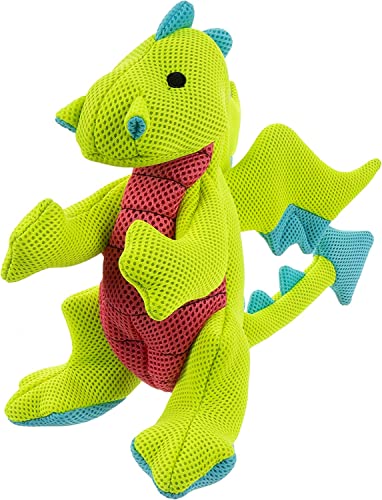 goDog Mesh Dragons Squeaky Plush Dog Toy, Double Chew Guard Technology - Green, Large - Large - Green