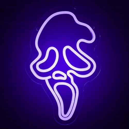 Ghost Face Neon Sign - Dimmable LED Halloween Skull Neon Light for Bedroom,Game Room, Mancave,Bar Halloween Party Gifts (blue)
