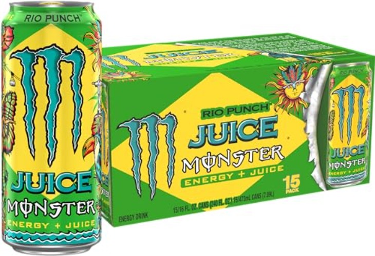 Monster Energy Juice Rio Punch, Energy + Juice, Energy Drink, 16 Ounce (Pack of 15) - Rio Punch - 15 Pack