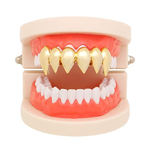 OOCC 18K Gold Silver Plated Hip Hop Top Vampire Fangs Teeth Grillz - Gold