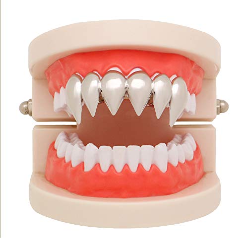 OOCC 18K Gold Silver Plated Hip Hop Top Vampire Fangs Teeth Grillz - Silver