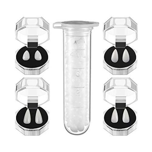 iPobie 5 Pcs Vampire Fangs Kit,Halloween Costume Props Fake Cosplay Teeth with 1 Tube Teeth Pellets Adhesive (4 Size)