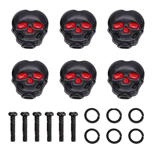 6Pcs Guitar Tuning Peg Caps, Skull Shape Tuner Machine Head Replacement for Folk Electric Guitar(Black)
