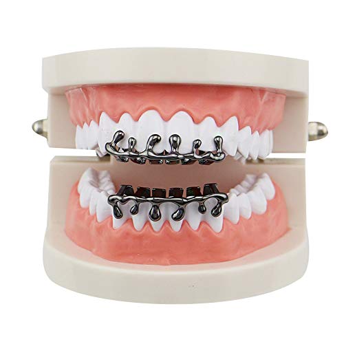 OOCC 18k Gold Teardrop Bottom Grillz 6 Teeth Caps Top and Bottom Set Teeth Drip Cap Grillz - Gun Black