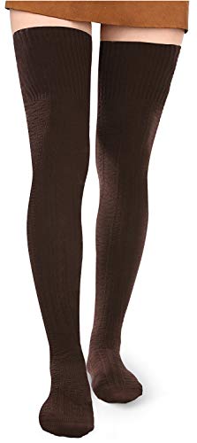 Women Thigh High Socks Extra Long Cotton Knit Warm Thick Tall Long Boot Stockings Leg Warmers - One Size - 1 Brown