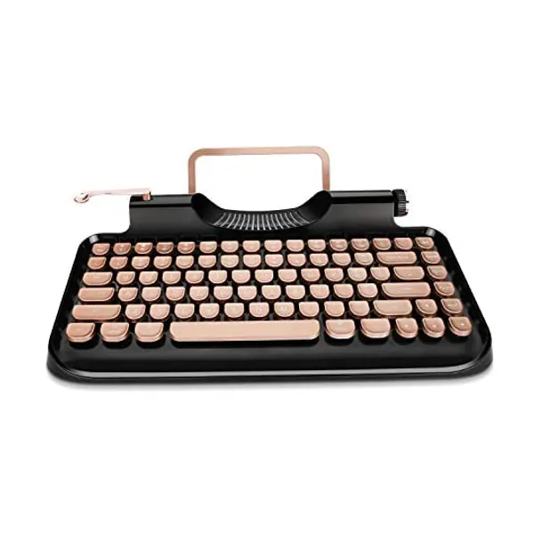 
                            RYMEK Typewriter Style Mechanical Wired & Wireless Keyboard with Tablet Stand, Bluetooth Connection(Black)
                        