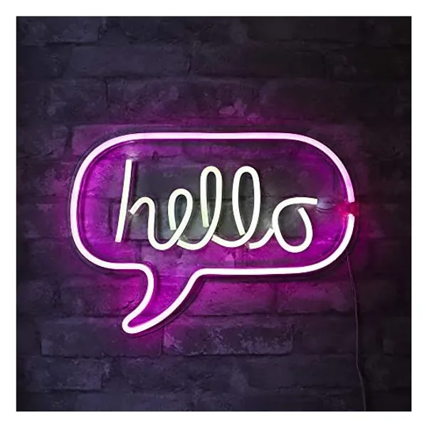 
                            Isaac Jacobs 17” x 12” inch LED Neon ‘White & Pink “hello” Word Bubble’ Wall Sign for Cool Light, Wall Art, Bedroom Decorations, Home Accessories, Party, and Holiday Décor: Powered by USB Wire (HELLO)
                        