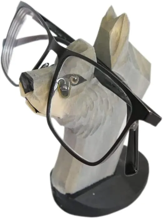 Red Dollar Handmade Wood Carved Animal Eyeglass Holder, Cute Sunglasses Display Stand, Nightstand Home Office Desk Decor, Christmas Holiday New Year Business Gift for Men Women Adults (Pink) - Wolf