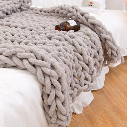 Chunky Knitted Blanket - Light Khaki / 31.5" x 31.5" (80x80cm)