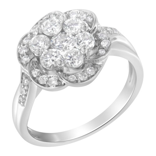 14K White Gold Floral Cluster Diamond Ring (1 Cttw, H-I Color, SI2-I1 Clarity) - 6